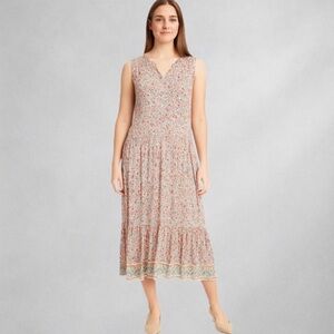 Style & Co Dress L Sleeveless Floral Boho 3/4 Button Front Tiered Hem Lined